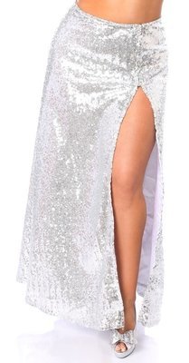 Plus size Silver Sequins Long skirt with High slit