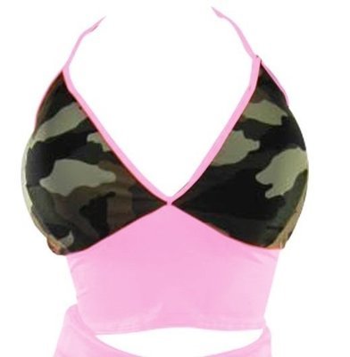Plus Size Camoflauge two tone Halter top w Baby Pink