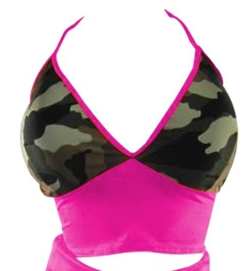 Plus Size Camoflauge two tone Halter top w Fuchsia