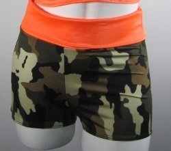 Plus Size Camoflauge two tone yoga  short w Orange Size Large Clearance
