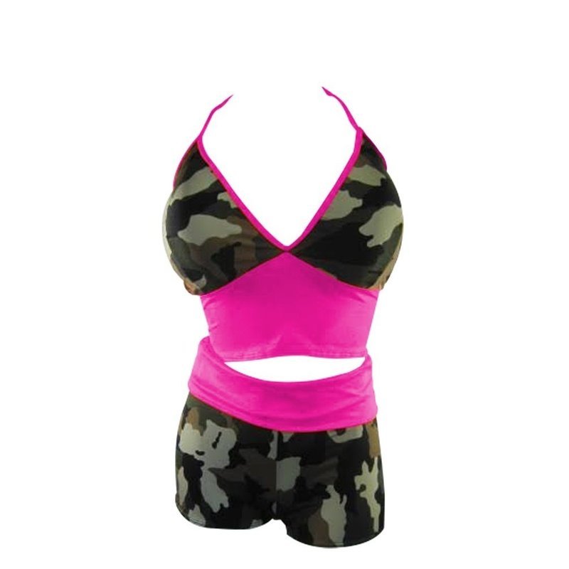 Plus size Camouflage Yoga Short w Halter Top Fuchsia