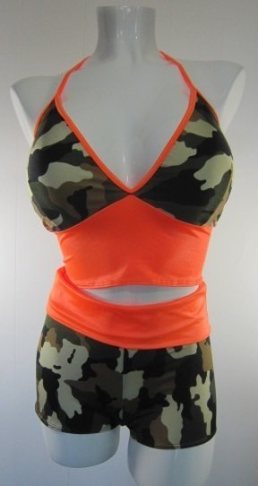 Plus size Camouflage Yoga Short w Halter Top Orange
