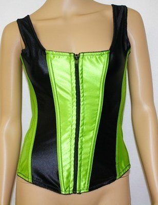 Empire Intimates 7916 zipper Satin corset Lime Green Black 38 xlarge only
