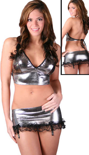 Hologram foil garter belt skirt w halter top