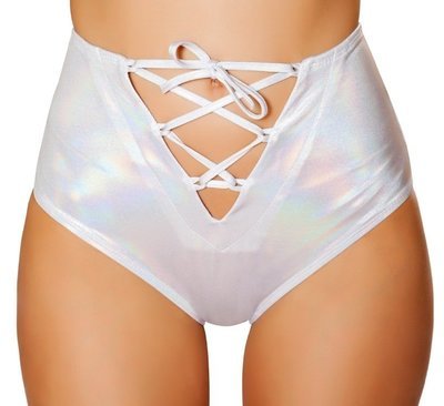 High Waisted Unlined Bottom w tie front White Shimmer