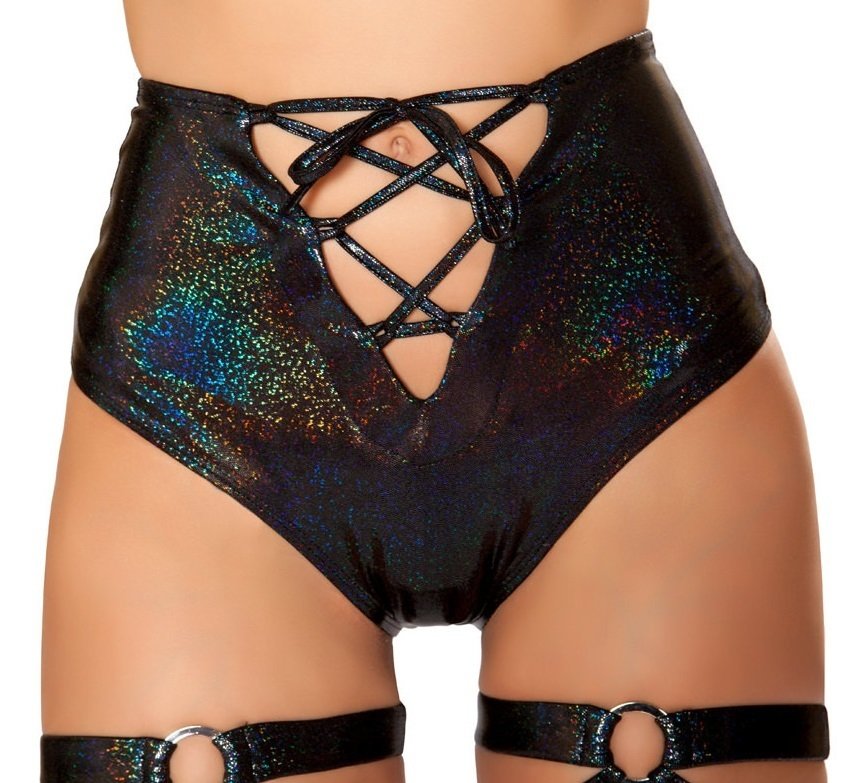 High Waisted Unlined Bottom w tie front Black Shimmer