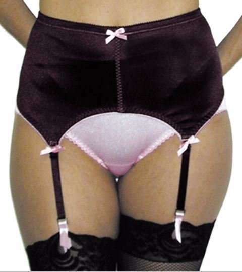 Rago 72523 Black 4 strap garter belt with pink trims Small to 2X