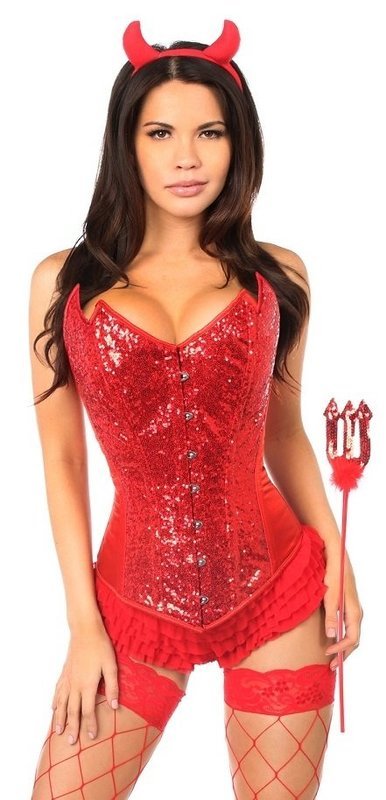 Sequins Pointed Corset Red Devil Costume 4PC Premium