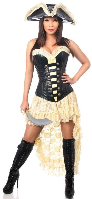 4 PC Faux Leather Pirate Wench Corset Costume