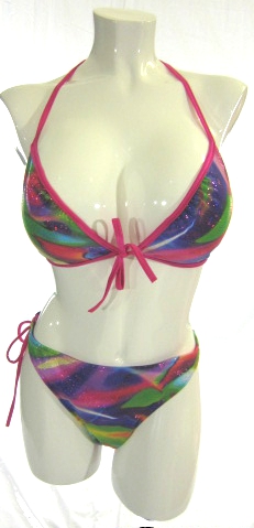 2 piece bathing suit with American bottom Brightly colored