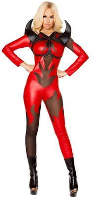 Red w Mesh flame cut out catsuit 