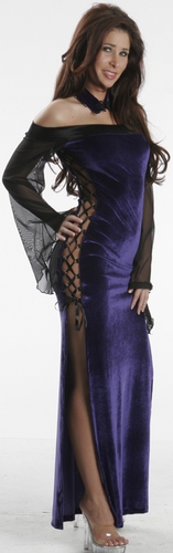 Delicate Illusions L0711V Gothic Long velvet dress with Lace up D rings bell sleeves