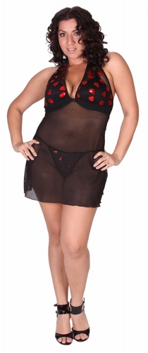 Delicate Illusions 1141SQMX Sexy Sequins Mesh Halter Chemise dress and thong