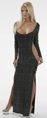 Delicate Illusions L0701SP Sparkle Low cut long dress with 3 frog closures