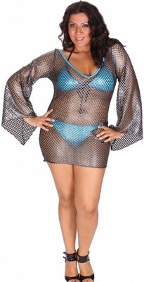 Delicate Illusions S10029HCSX Plus size Honeycomb fishnet dress bathing suit cover up chemise