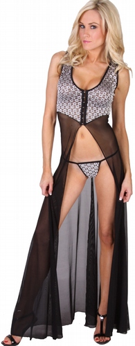 Delicate Illusions L0735LAM  Sleeveless Lace hook eye and sheer mesh robe
