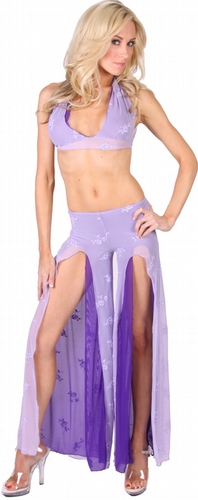 Lavender Print Double mesh Palazzo Pant  with leg slits and halter top