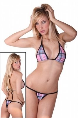 Delicate Illusions 4022PL Pink Plaid Print Micro thong 2 piece bikini