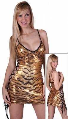 Delicate Illusions S0704FL Metallic Tiger Wet look sexy Lace up Dress
