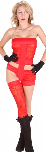 Delicate Illusions Red Romance sexy sparkling Unique sheer teddy romper