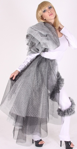 Delicate Illusions Party Girl Costume White lycra top and pant with extreme netting