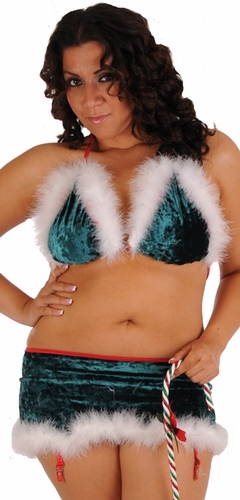 Delicate Illusions HOL8X Plus Size Velvet Holiday Marabou bra and Garter Belt