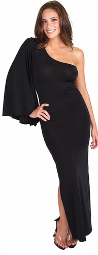 2x clearance Microfiber formal trumpet one sleeve long dress