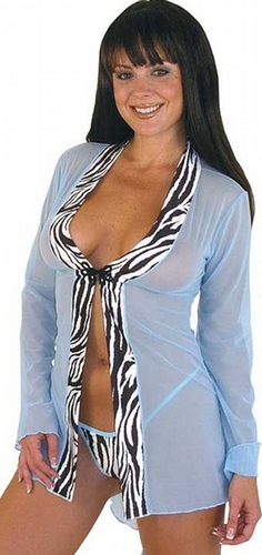 Delicate Illusions 2301M see through Tuxedo Babydoll Robe w Zebra