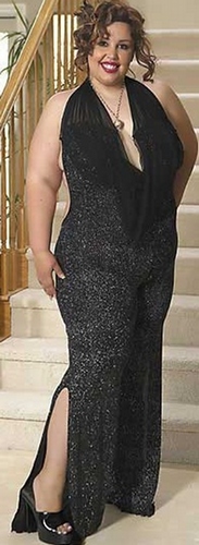 Delicate Illusions L9014SPX Sparkle Backless Cowl Plus size Sexy Catsuit
