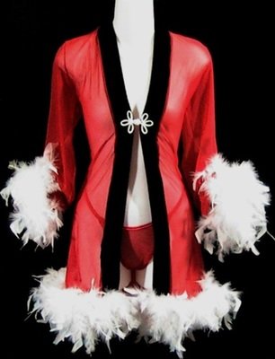 Christmas Lingerie Babydoll tuxedo robe w Marabou