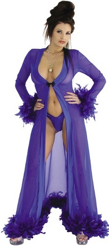 Sheer Mesh Lingerie Robe w Feather Boa Trim