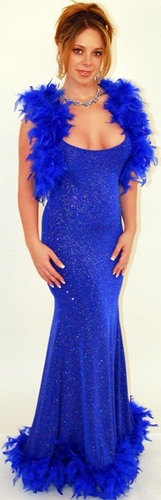 Sparkle Slinky Debutante long dress w feather boa