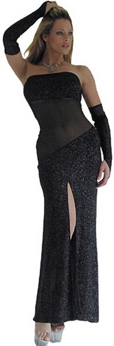 Metallic sparkle slinky long tube dress w slit