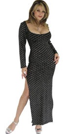 Low cut long metallic slinky dress with side slits