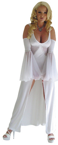 Starlet long dress w very high front slit studs and unattached sleeves