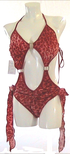 Red Leopard Velvet Monokini One Piece Scrunch bottom