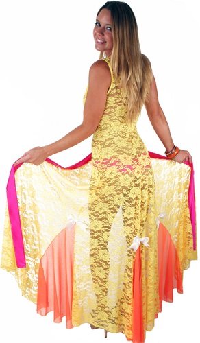 Sleeveless lace Robe with godets