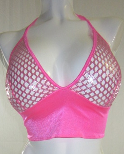Metallic Honeycomb fishnet Halter Lingerie top