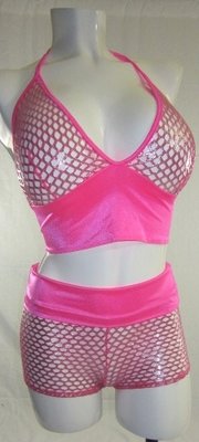 Metallic Honeycomb fishnet Yoga Short w Halter Lingerie top
