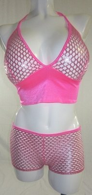 Metallic Honeycomb fishnet Low rise Boyshort w Halter Lingerie top