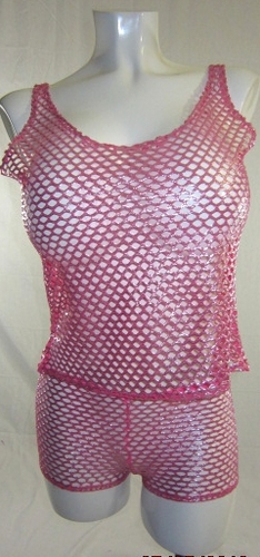Metallic Honeycomb fishnet Low rise Boyshort w Tank top
