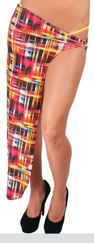 One side long skirt w rhinestone swim suit cover Optic Plaid