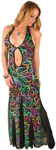 Plunging Halter long dress w flair - dancing dress