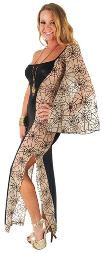 Hour glass trumpet sleeve long gothic dress w spider web mesh