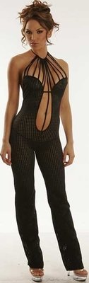 Spider Lycra net strappy low back straight leg catsuit
