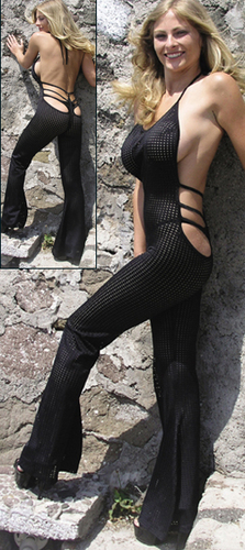 Low strappy back butt cleavage catsuit w thong