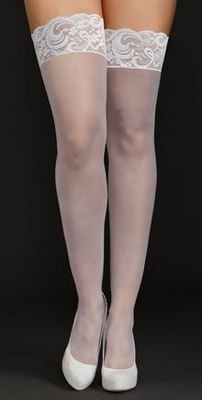 Plus Size Thigh Highs Sheer with Lace Top White