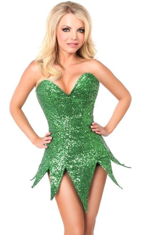 Strapless Green Sequins Corset Dress w Pixie Edge
