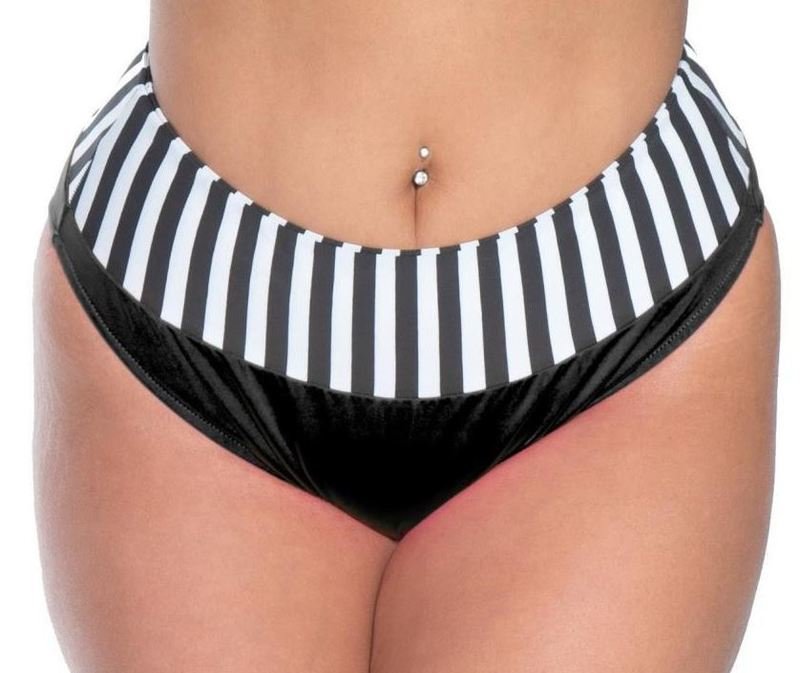 Plus size Full coverage Bathing Suit Bottom Black White Stripes