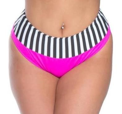 Plus size Full coverage Bathing Suit Bottom Fuchsia Black White Stripes
